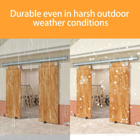 8Ft Box Rail Exterior Barn Door Hardware Kit For Two Doors With Heavy Duty Sliding Track And Wall Mount Brackets In Silver