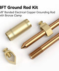8 Foot Copper Bonded Ground Rod Kit with Five Eighths Inch Diameter and Bronze Clamp for fence systems and outdoor installations