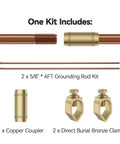 8 foot copper bonded ground rod kit with five eighths inch diameter and bronze clamp for fence systems antennas and outdoor installations