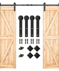 8FT Double Barn Door Hardware Kit for Two 24 Inch Door Panels, Heavy Duty Carbon Steel Sliding Track with installation components, doors not included.