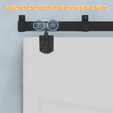 8Ft Box Rail Exterior Barn Door Hardware Kit installed on white wall