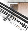 8Ft Box Rail Exterior Barn Door Hardware Kit, Heavy Duty Sliding Barn Door Hardware, 550 Lbs Capacity, shown with components