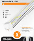 Diagram of Ultra Bright 8 Foot LED Shop Light Fixture Kit With 100W Power 15000 Lumens 5000K Daylight detailing features