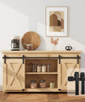 Wooden cabinet with 8ft Super Mini Sliding Barn Door Hardware Kit For Double Doors For TV Stands, Cupboards, J Shape Hanger