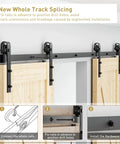 8 FT Double Sliding Barn Door Hardware Track Kit for Wood Slab Doors with J Shape Hanger, installation and setup details