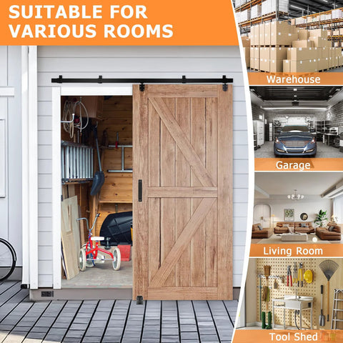 8Ft Box Rail Exterior Barn Door Hardware Kit, Heavy Duty Sliding Barn Door Hardware, 550 Lbs Capacity installed on barn