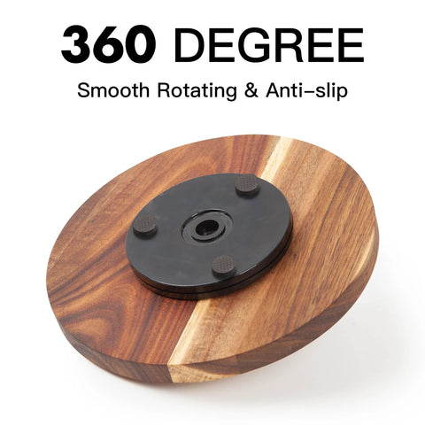 Bottom view of Acacia Wood Lazy Susan Turntable Organizer 8-Inch Round Rotating Serving Tray for small storage.