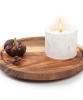 Acacia Wood Lazy Susan Turntable Organizer 8-Inch Round Rotating Tray with candle and decor
