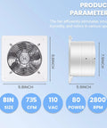Beefy 8 Inch Exhaust Fan 735 CFM Wall Mounted Ventilation Blower For Ceiling Bathroom Attic Window Basement Use 110V 80W