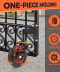 8 Inch Gate Wheel With Brake And 360 Degree Swivel Spring Loaded installed on metal swing gate