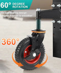 8 Inch Gate Wheel With Brake And 360 Degree Swivel Spring Loaded For 4 Inch Height Variation Compensation, attached to gate