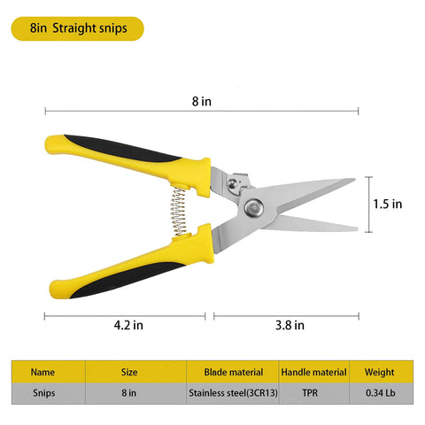 8 Inch Heavy Duty Aviation Tin Snips With Stainless Steel Blade And Comfort Grips For Straight Cutting Of Branches Wires Cardboard