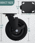 ✝️ 8 inch heavy duty caster wheels set of 4（2swivel brake & 2 fixed 2000lbs capacity, product size and dimensions shown