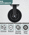 8 inch heavy duty caster wheels set of 4（2swivel brake & 2 fixed 2000lbs capacity, large solid rubber caster side view