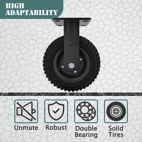 8 inch heavy duty caster wheels set of 4（2swivel brake & 2 fixed 2000lbs capacity, large solid rubber caster side view