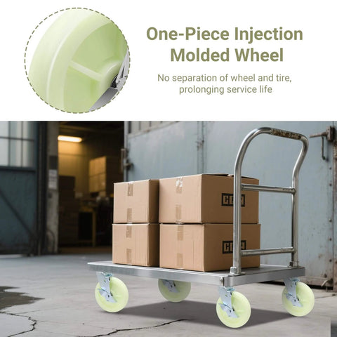 Hand truck with boxes on Heavy Duty Caster Wheels 8 Inch - 6000 LBS, PP Plate Castor Set of 4, in an industrial setting