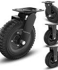 8 inch heavy duty caster wheels set of 4, featuring 2 swivel brake and 2 fixed wheels, solid rubber, for outdoor use