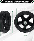 8 Inch Lawn Mower Wheels 2 Pack with Bolts and Lock Nuts, dimensions illustration for Push Mower Replacement Wheels, 1/2 Inch Bore