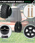 8 Inch Lawn Mower Wheels 2 Pack with Bolts and Lock Nuts, featuring wear-resistant tires and durable construction for push mowers.
