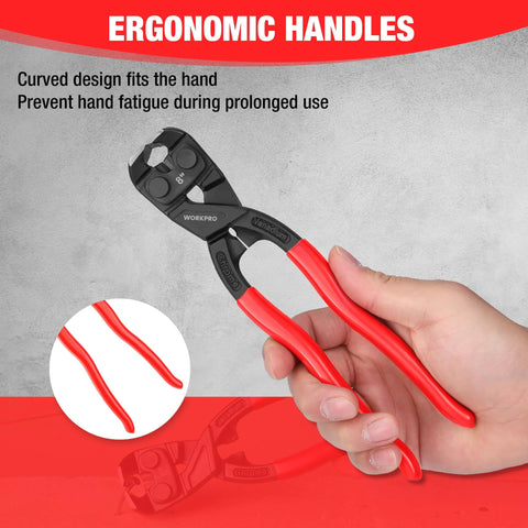 Hand holding 8 Inch Nail Puller Pliers with High Leverage End Cutting Jaws and Ergonomic Handles for construction and carpentry.