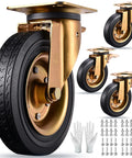 8 Inch Heavy Duty Plate Casters Set Of 4 With 2 Locking Swivel And 2 Non Locking Swivel Industrial Rubber Wheels For Cart Furniture And Workbench Load Capacity 3000 Lbs Includes Bolts Nuts And Screws