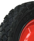 Close-up of the diamond tread on an 8-Inch Semi-Pneumatic Rubber Tire, Steel Hub with Ball Bearings, 1/2-Inch Bore Offset Axle, Black