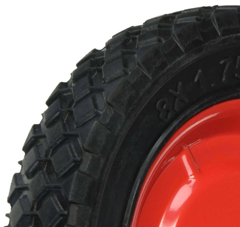 Close-up of the diamond tread on an 8-Inch Semi-Pneumatic Rubber Tire, Steel Hub with Ball Bearings, 1/2-Inch Bore Offset Axle, Black