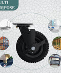 ✝️ Swivel heavy duty caster wheel, 8 inch*2, 1000lb capacity, black rim, solid rubber, cast iron brake casters for outdoor use