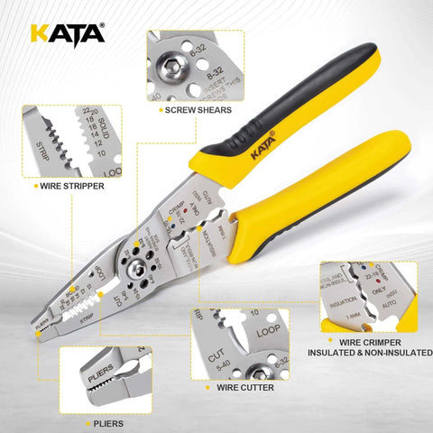 8 Inch Wire Stripper And Crimping Pliers For 10-22 AWG Solid And Stranded Wire, precise stripping, cutting, crimping tool with non-slip grip