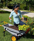 Woman gardening with 8 in 1 Heavy Duty Aerocart Garden Cart Wheelbarrow Dolly with Turbo Lift Design and Flat Free Tires