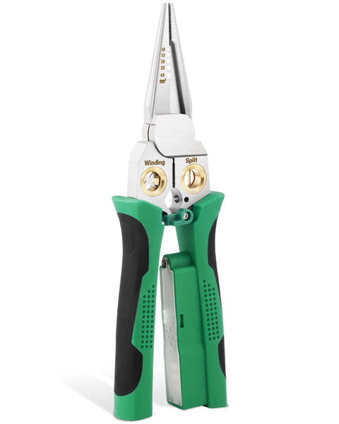 8 In 1 Wire Stripper With Voltage Tester For 10-18 AWG Wires, Pliers, Crimper, Cutters And Wire Splitting Tool, green handles