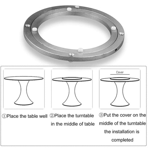 8 Inch Lazy Susan Hardware Heavy Duty Aluminum Turntable Bearing Silver Rotating Swivel Plate with Smooth Ball Bearings, installation guide