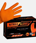 8 Mil Nitrile Disposable Gloves Latex Free With Diamond Texture Tear Resistant in orange with box packaging