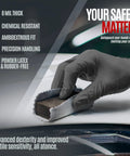 Gloved hand using pad, 8 Mil Powder Free Nitrile Diamond Textured Gloves Heavy Duty XL 100 Pack, ambidextrous
