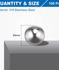 8mm Bearing Balls Set 100 Pcs 316 Stainless Steel G200 Precision Balls for bearings, bicycles, and casters, shown with size.