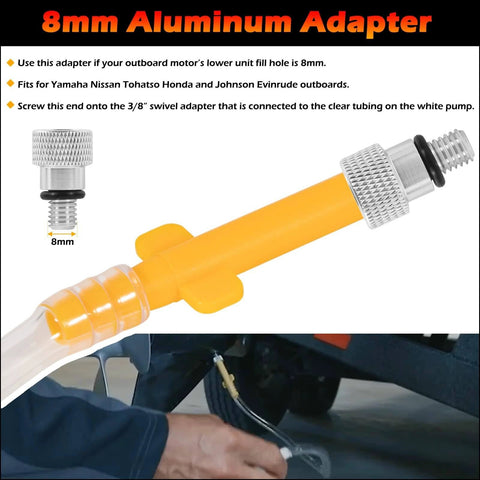 8mm aluminum adapter for Lower Unit Gear Lube Fill Pump Set with Metric Adapter for Used with 32 oz Quart Bottles