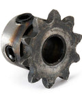 Close-up of Two Pack 8mm Bore 10 Tooth Metal Pilot Motor Gear Sprocket For Roller Chain Drive High Strength Durable Gear for CNC and DIY projects.