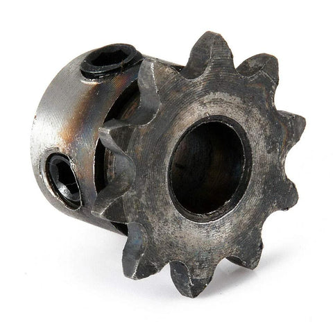 Close-up of Two Pack 8mm Bore 10 Tooth Metal Pilot Motor Gear Sprocket For Roller Chain Drive High Strength Durable Gear for CNC and DIY projects.