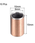 8mm Bore Sleeve Bearing 10mm Outside Diameter 15mm Length Oilless Bronze Sintered And Composite Coated Carbon Steel Base 10 Pieces