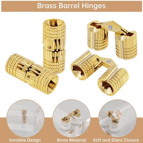 8 Pcs 8mm Hidden Brass Barrel Hinges For DIY Jewelry Boxes And Hand Craft Projects, 180 Degree Opening, polished brass