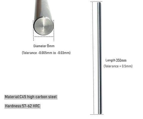 Premium 8mm x 350mm chrome plated linear motion rods set of two for CNC machines and 3D printers, chamfered ends, 57-62 HRC.