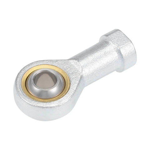 8mm rod end bearing with M8x1.25 female right hand thread, SI8T/K spherical rod end ball joint, carbon steel housing, close-up view