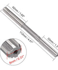 8mm H7 HSS Chucking Reamer For Lathe Machine With 6 Straight Flutes And Round Shank, Metric Reaming Drill Bit For Stainless Steel Holes, Beefy High Speed Steel Tool By Uxcell, shown with measurements.