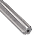Close-up view of 8mm H7 HSS Chucking Reamer for lathe machine with 6 straight flutes and round shank, metric reaming drill bit.