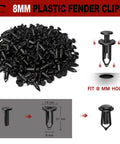8mm Nylon Fender Fasteners For UTV ATV 200 Pcs Push Clips With Rivet Removal Tool, shown close-up with dimensions and fitment details.
