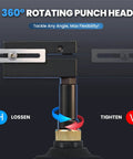 Close-up of 8mm Pneumatic Hole Puncher For Metal Sheets Heavy Duty Air Punch Tool with 360° rotating punch head for doors and windows.