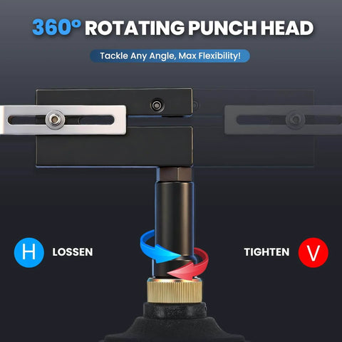 Close-up of 8mm Pneumatic Hole Puncher For Metal Sheets Heavy Duty Air Punch Tool with 360° rotating punch head for doors and windows.