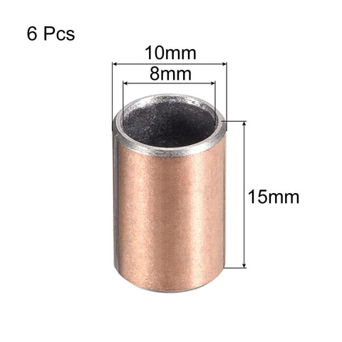8mm Bore Sleeve Bearing 10mm OD 15mm Length Set Of Six Oilless Plain Bearings With Bronze Sintered Coating
