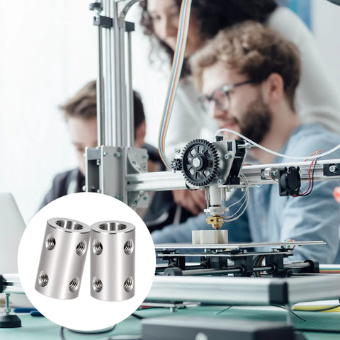 Two Pack 8mm to 8mm stainless steel shaft couplers with high torque coupling for 3D printer motors and driven gears in CNC rigs.