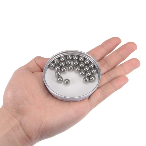Hand holding tin of 8mm Bearing Balls 304 Stainless Steel G100 Precision Balls 25pcs